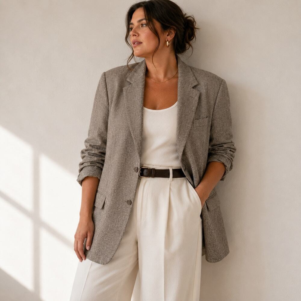 Oversized 100% Silk Textured Blazer 90s Minimalist Longline XXL Plus Size 18/20